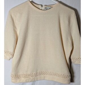 Vintage Dalton 100% Virgin Cashmere Sweater Women's Medium Cream Knit Top USA